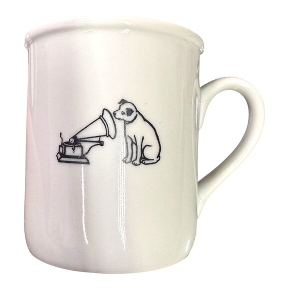 Set of 5 RCA Nipper Victor Gramophone Logo Vintage Coffee Cup Black on White Mug - Picture 2 of 7